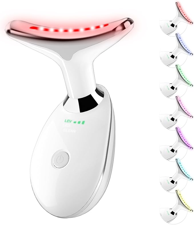 Red Light Therapy for Face 7 Color LED Facial Light Therapy Wand for Skin Care at Home Blue Light Therapy Face Massager Tool for Neck (White)