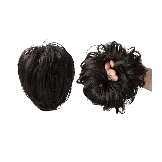 Hair Chignon Straight Hair Bun Hair Pieces Synthetic Messy Bun with Elastic Rubber Band Ponytail Extension Women Hair Accessories Hair Pieces For Women(Off black)