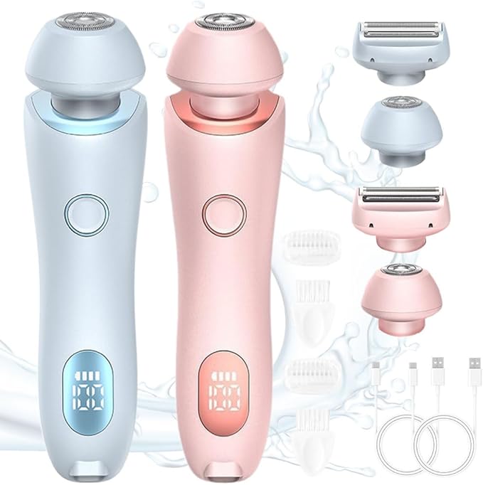 Electric Shaver 2 in 1 Women's Body Shaver Hair Remover Electric Lady Razor Waterproof Electrics Bikini Trimmer for Women (Pink+Blue)
