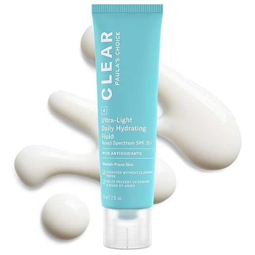 Paula's Choice CLEAR Ultra-Light Hydrating Oil Free Face Sunscreen &amp Moisturizer SPF 30 Sunscreen for Face with Green Tea &amp Chamomile Pore Minimizer for Blemish- Prone Skin UVA/UVB Protecti