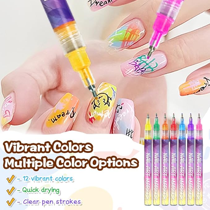 12 Colors Nail Art Pens Set Nail Art Markers Polish Pen for 3D Nail Art Drawing Painting Liner Brush for DIY Nail Art Beauty Adorn Manicure Tools (36 colors)