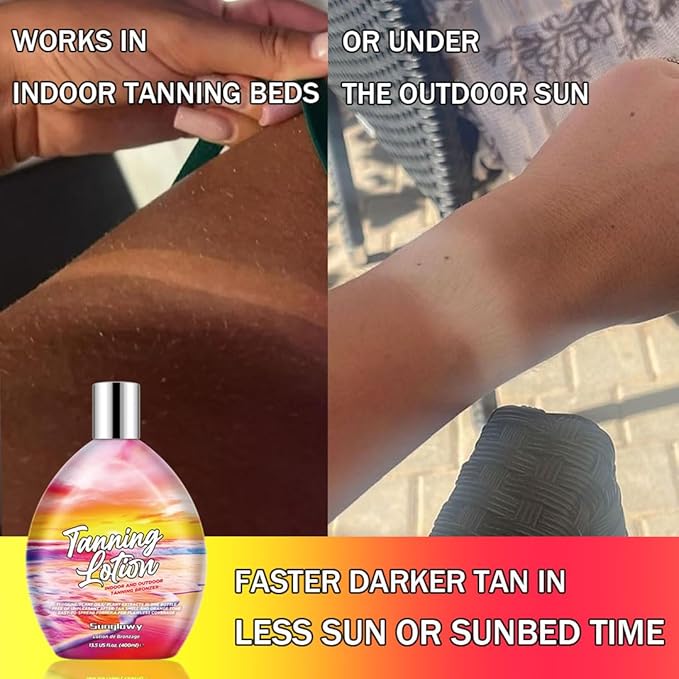Bronzing Brown Lotion for Indoor Tanning Beds Lotions with Bronzer and Accelerator Indoor Outdoor Suntan Lotion for Sunbeds w/Tattoo Protecting Formula DHA Free 13.5oz