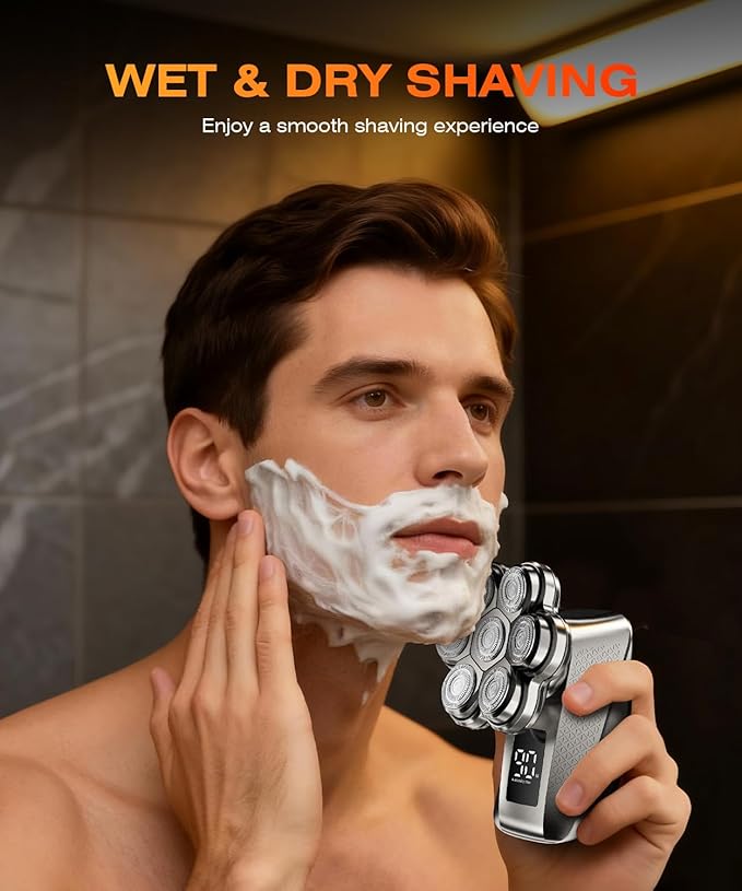 Head Shavers for Bald Men 7D Electric Razor for Men IPX7 Waterproof Dry/Wet Detachable Head Shaver LED Display Fast Charging 5-in-1 Pro Grooming Kit Travel-Friendly Ideal Gift Choice