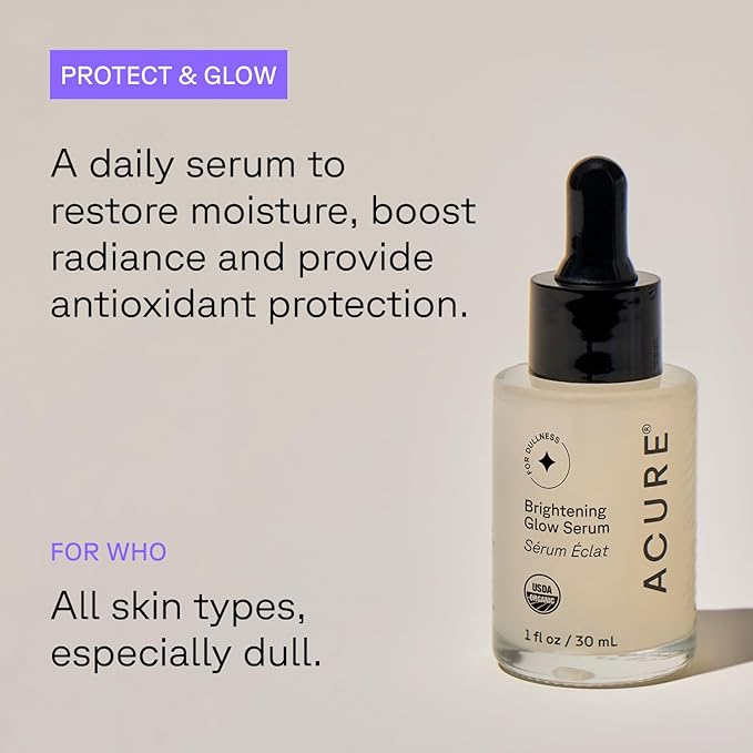Acure Brightening Glow Serum - Anti Aging Face Serum Bright Glow for Women &amp Men Facial Skincare with Argan Oil and Cranberry Seed Oil Vegan &amp Cruelty Free - 1 fl oz (2 Pack)