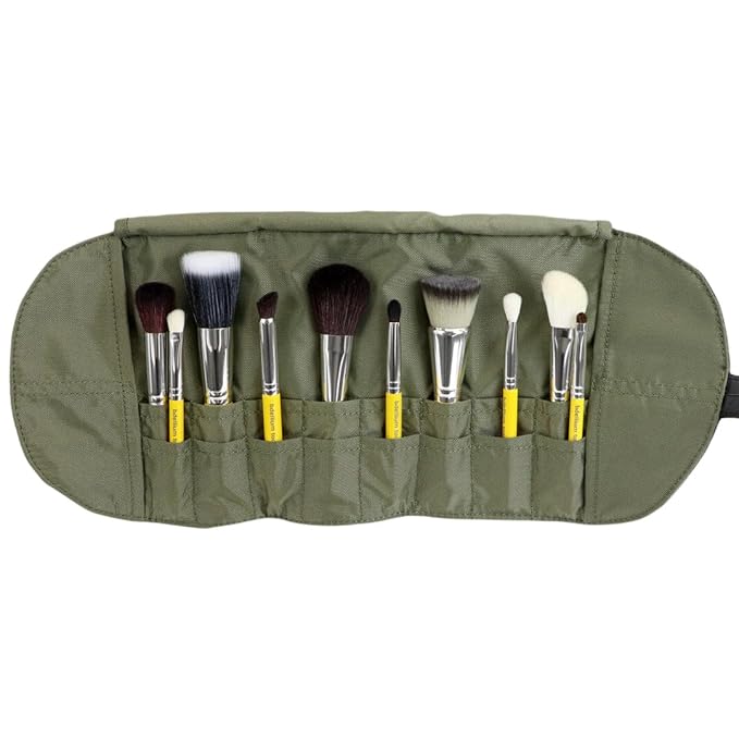 Bdellium Tools Professional Makeup Brush Travel Series - Mineral 10pc. Brush Set with Roll-Up Pouch