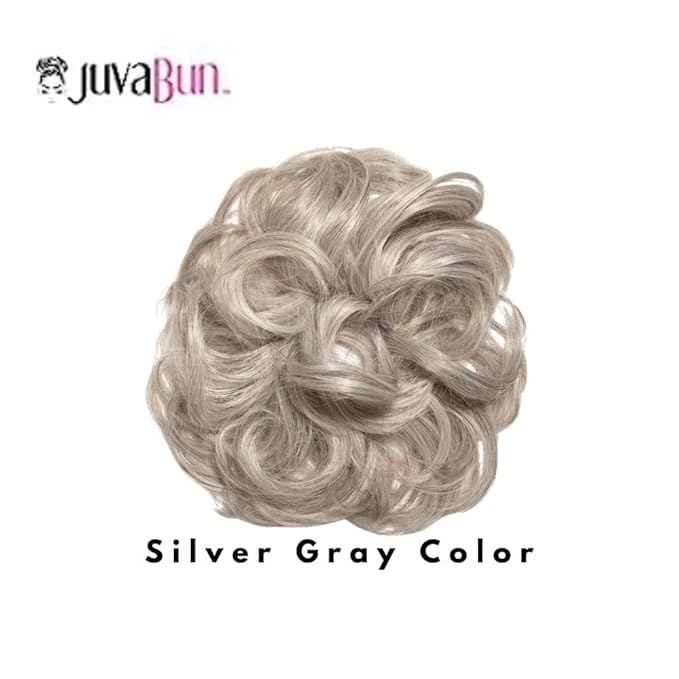 Juvabun Hair Extensions Silver Gray ? Soft Curly Hair Extensions Clip-In for Natural Volume &amp Quick Updo Styling Hair Bun Maker