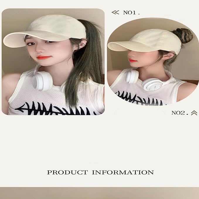 Women's Baseball Cap Wig with Straight Hair High Ponytail - Beige Hat - Brown Black