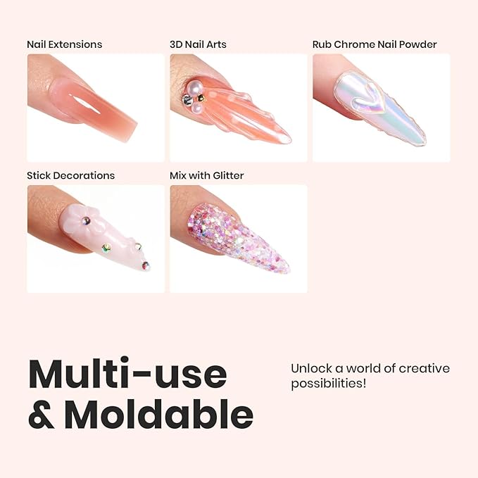 Beetles Solid Builder Gel for Nails4 Colors Clear Pink White 3D Sculpting Gel Non-Sticky Hand Carving Nail Glue for 3D Nail Art with 3D Mold Chrome Powder Tools Salon DIY at HomeUV&ampLED Needed