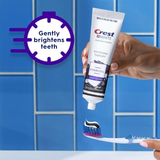 Crest 3D White Whitening Therapy Charcoal Deep Clean Invigorating Mint Teeth Whitening Toothpaste 4.6 oz Pack of 3 Anticavity Fluoride Toothpaste Gently Brightens Teeth Strengthens Enamel