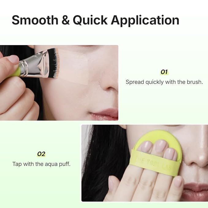 THE TOOL LAB Aqua Fitting Duo Makeup Set with Flat Foundation Brush and Liquid Foundation Puff Portable Case with 1.1 Flat Brush Korean Makeup