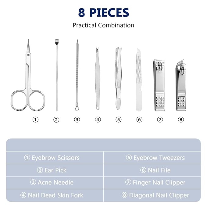 Geosar 12 Sets Manicure Set Nail Clippers Pedicure Kit 8 in 1 Grooming Stainless Steel Kits Nail Care Tools with Travel Case Xmas Gifts Christmas Stocking Stuffers for Men Women(Black)
