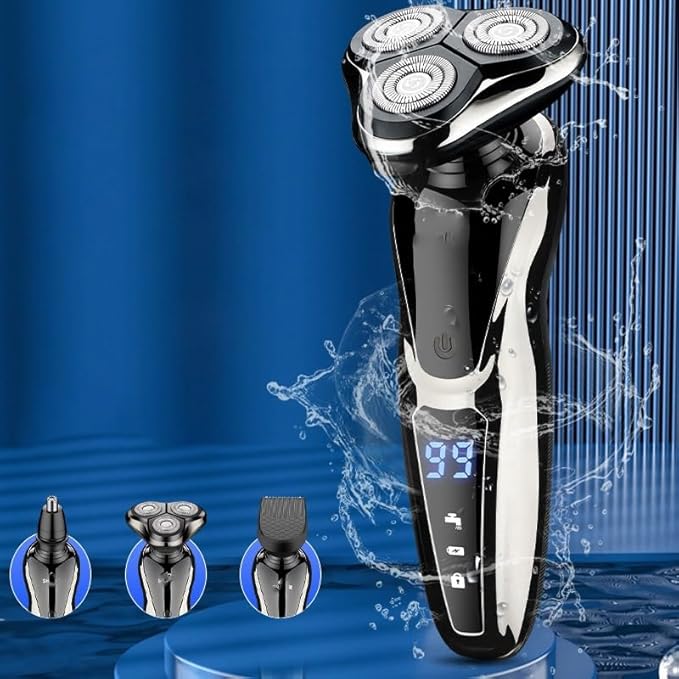 Head Shaver for Men 3 in 1 Electric Shaver Nose Hair Trimmer USB Rechargeable Portable Razor 3D Floating Blade Digital Display Shaving Beard Machine 3 in 1 Kits