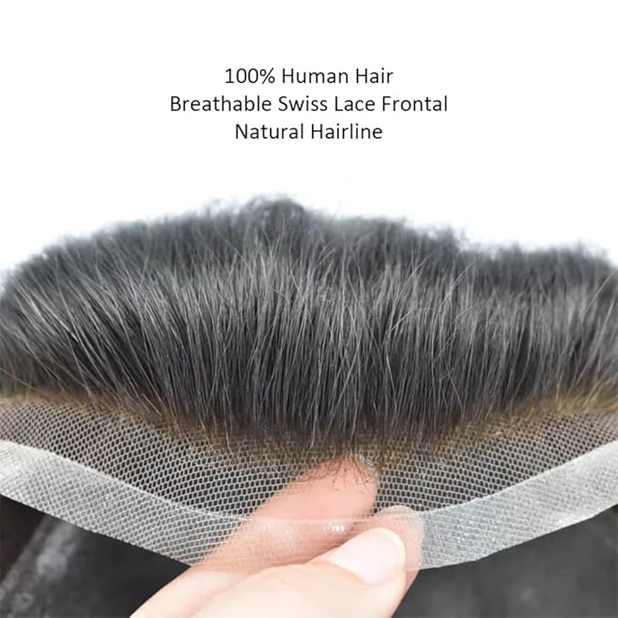 Toupee for Men Human Hair Mens Toupee European Virgin Human Hair Units Curly Wave Mens Wigs Toupee Hair Real Human Replacement System for Man AUS Prosthesis Units Patch #1B Off Black (7x10)
