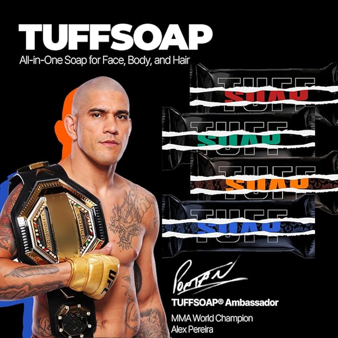 4 Pack ? 4-in-1 Men?™s Fragrance Soap Bar 21.87 oz ? Natural All-in-One Bar for Body Face Hair &amp Shaving ? TUFF RED (Energy) / TUFF GREEN (Skin Protection) ? Long-Lasting &amp Sulfate-Free