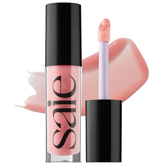 Saie Glossybounce - Hydrating Lip Gloss and Tinted Lip Oil Hybrid with Hyaluronic Acid &amp Jojoba Oil for Non-Sticky Ultra-Shiny Plump &amp Soft Lips - Everyday Makeup Essential - Bubble (.17 oz)