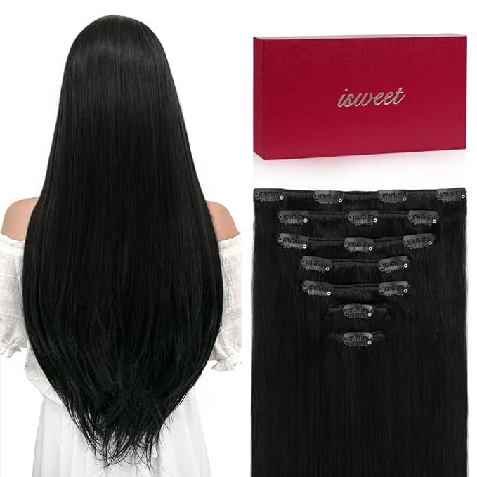 Straight Clip in Hair Extensions Real Human Hair 7Pcs 22 Inch 120g #1B Natural Black Invisible Natural Soft Remy Human Hair Extension Clip ins Double Weft Hair Extensions Real Human Hair for Women