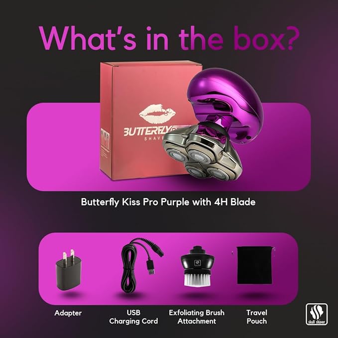 Skull Shaver Butterfly Kiss PRO - Women's Electric Shaver for Bikini Line Legs &amp Body - Wet &amp Dry Use - Ergonomic Hypoallergenic Blades - 60 Minutes Cordless Use - Purple
