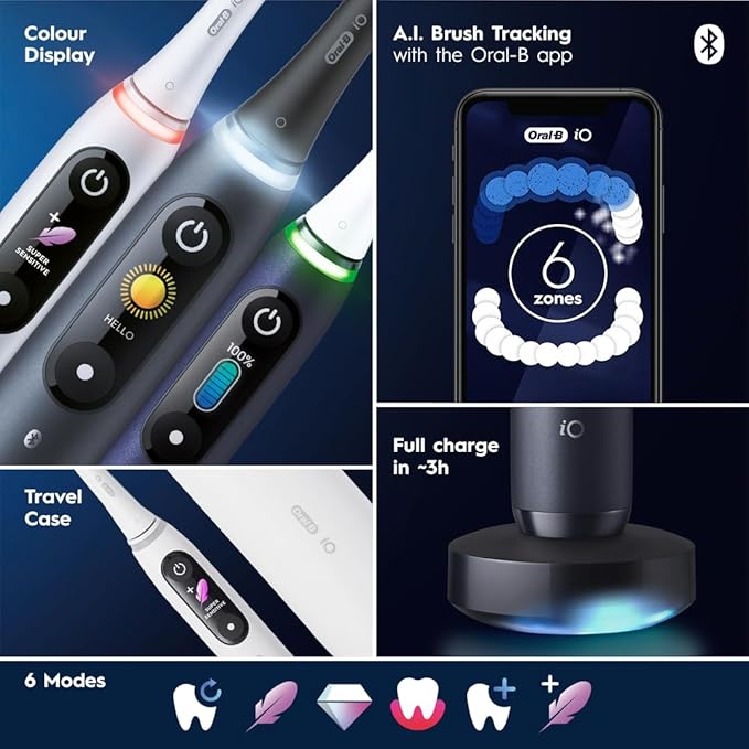 Oral-B iO Series 8 Electric Toothbrush with 2 Replacement Brush Heads and Travel Case Rechargeable Toothbrush Black Onyx
