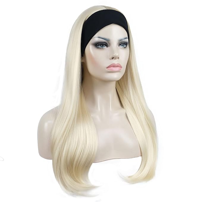 Aimole Long Straight 3/4 Women's Wigs Synthetic Hair with Black Headband(613 Pale Blonde)