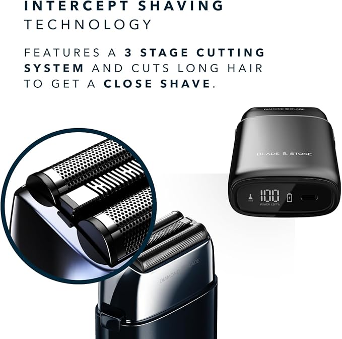 Blade &amp Stone PS501 Foil Shaver for Men ? Dual Foil Cordless Shaver with Graphene-X Blades and 8000 RPM Digital Motor ? All-Metal Rechargeable Wet and Dry Razor ? Aviator