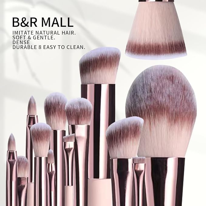 B&ampR MALL Makeup Brush Set with LED Mirror ? Supper soft Brushes for Flawless Foundation Concealer Eyeshadow &amp More | Lightweight Versatile Perfect for On-the-Go Touch-Ups (Champagne Gold)