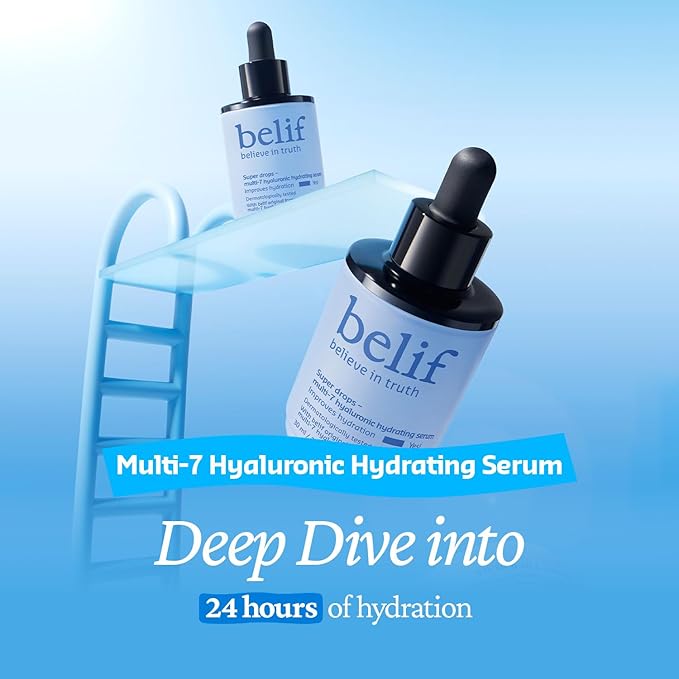 belif Super Drops Multi-7 Hyaluronic Hydrating Serum - 24-hr Moisturization Hyaluronic Acid Panthenol Lightweight Daily Essence | Korean Skincare (1.01 fl. oz)
