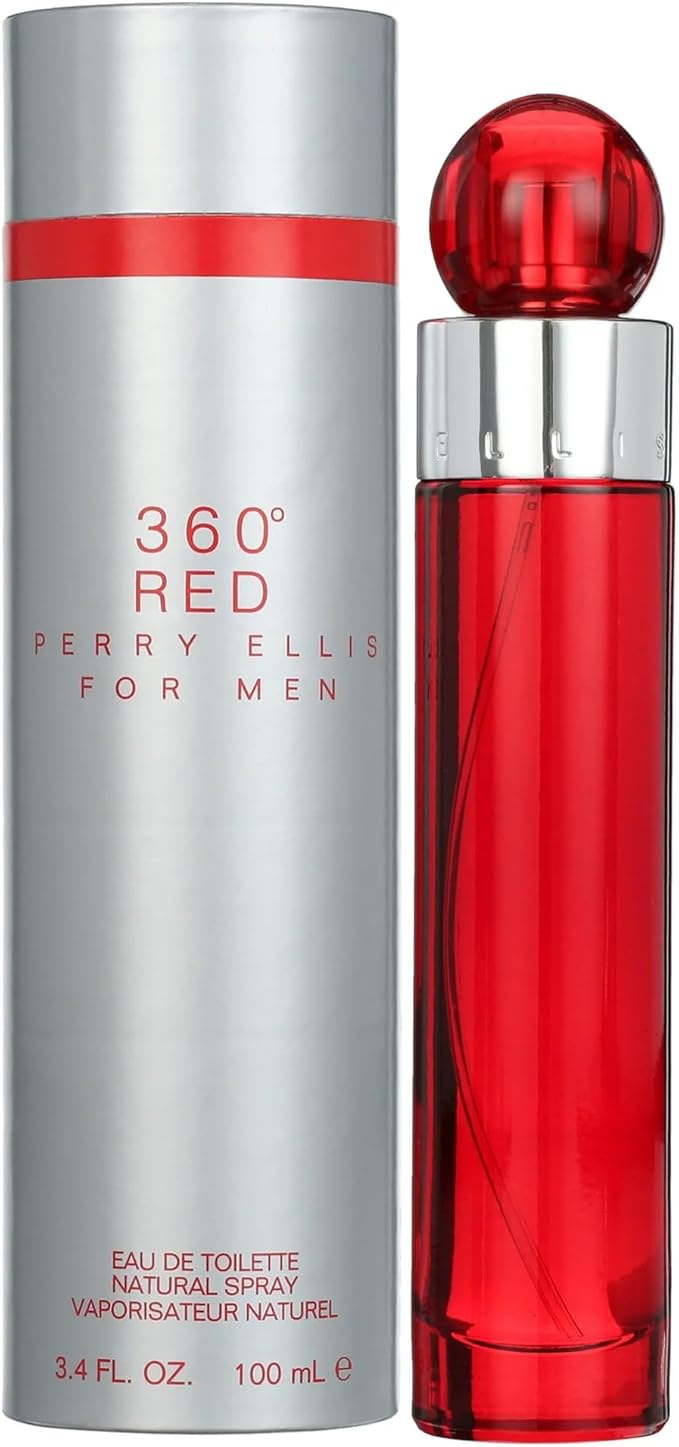 Perry Ellis 360° Red Eau De Toilette Spray for Men - Mens Cologne Long Lasting Perfume EDT Fragrance with Notes of Clove Cinnamon &amp Patchouli - 3.4 fl oz (100 mL)
