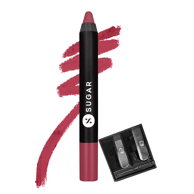 SUGAR Cosmetics Matte as Hell Crayon Lipsticks for Women Lasts Up To 8+ Hours Lip Crayon with Sharpener - 2.8 g (Pack of 1) 28 Honey Rider