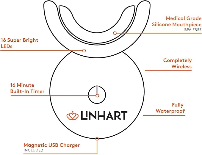 LINHART Teeth Whitening Kit with LED Light - Tooth Whitener Gel Dental Whitening Gel Syringes with 35% Carbamide Peroxide and 16-Led Whitening Light - No Sensitivity Whitens Teeth