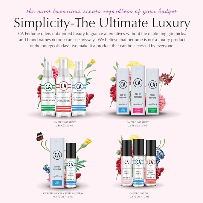CA Perfume Niche Women Set Impression of (Love in White + Spring Flower + Aventura for Her + Velvet Rose Oud + WildBlubell) Fragrance Body Oils Travel Size Roll-On (0.3 Fl Oz/10 ml) Pack of 5