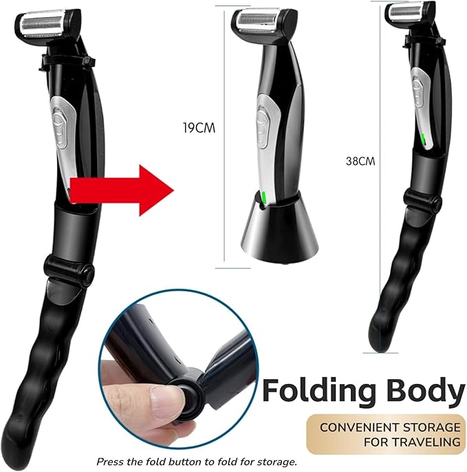 Yoidesu Men's Body Groomer with Adjustable Extreme Reach Handle Wet/Dry Use Back Hair Remover