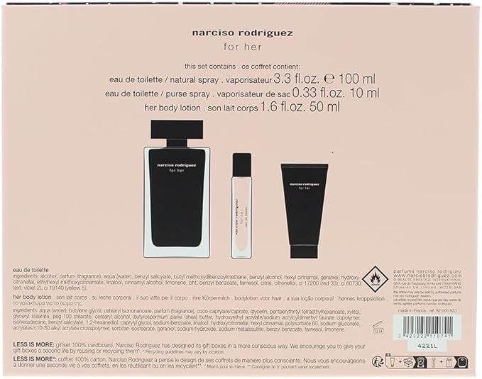 Narciso Rodriguez for Her Gift Set (Eau de Toilette 3.3 fl. oz + Body Lotion 1.6 fl. oz + Eau de Toilette 0.33 fl. oz)