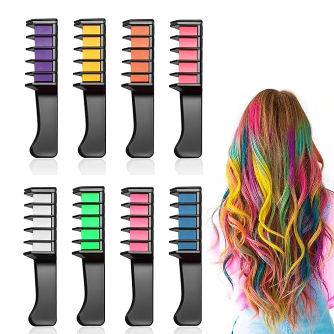 12 Colors Festive Fun Hair Chalk Combs 2026 New Temporary Glitter Hair Colors Hair Chalk Combs Washable DIY Hair Color Dye for Birthday Christmas Party Gifts for Teenage Girls Kids (8 Colors)