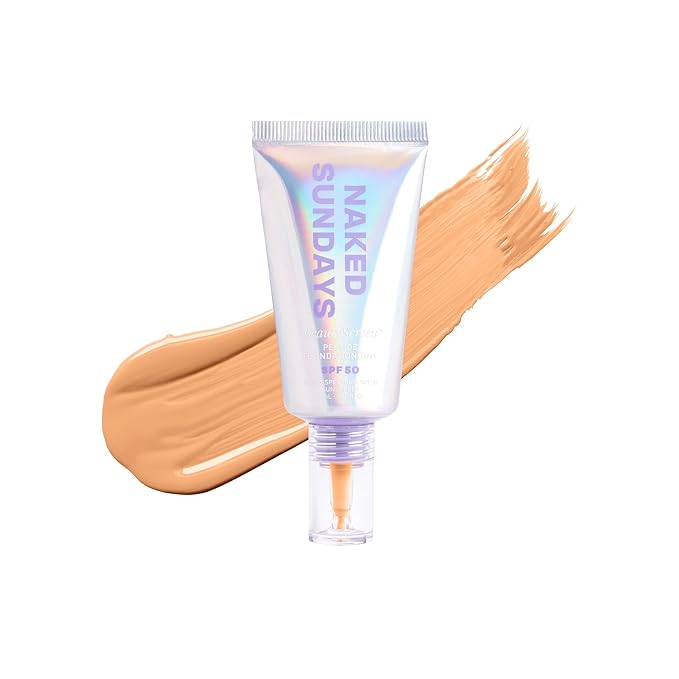 Naked Sundays BeautyScreen??SPF 50 Mineral Peptide Foundation Tint 2-in-1 Skin Tint &amp Mineral Sunscreen- Radiant Buildable Coverage Acne-Safe (3.5 Light Medium Cool 1.01 Oz)