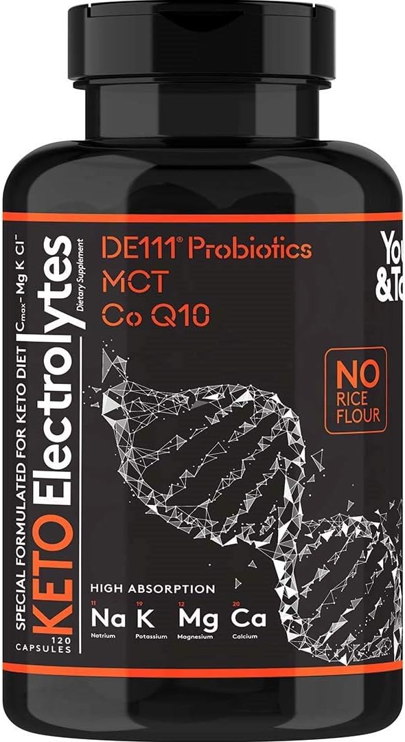 Keto Electrolyte Capsules with MCT Magnesium Potassium &amp Zinc ? Probiotics CoQ10 &amp Vitamin D3 for Hydration Energy Fasting Support Low Carb &amp Carnivore Diets ? 120 Unflavored Pills