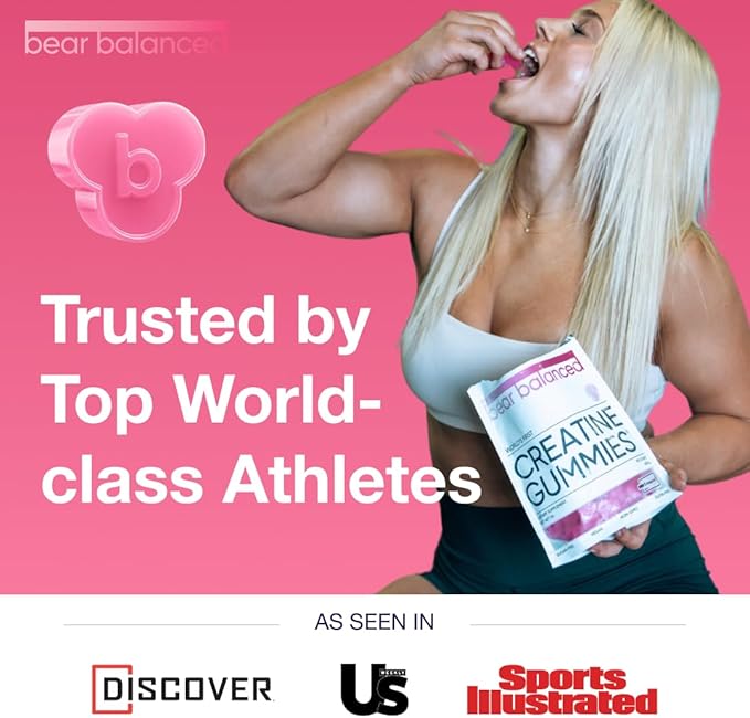 Bear Balanced Creatine Gummies for Men &amp Women - Creapure® Creatine Monohydrate L-Theanine L-Tyrosine &amp B12 for Muscle Growth Strength Focus Energy &amp Health - Low Calorie Sugar-Free