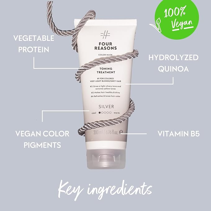 FOUR REASONS Color Mask - Silver - (27 Colors) Toning Treatment Color Depositing Conditioner Tone &amp Enhance Color-Treated Hair - Semi Permanent Hair Dye Vegan and Cruelty-Free 6.76 fl oz