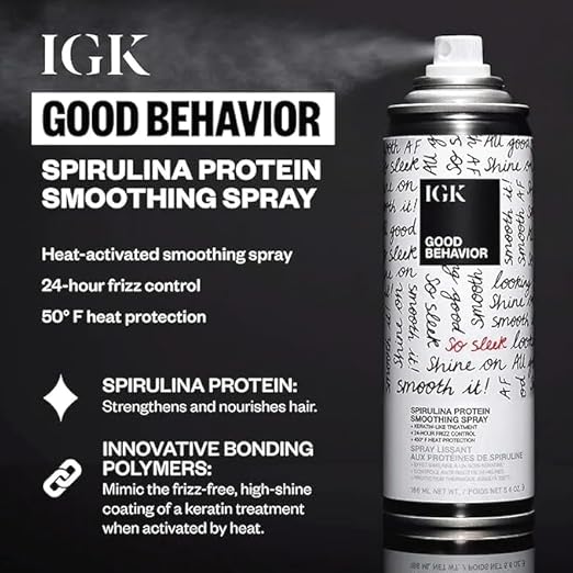 IGK Hair Treatment Full Size Set | Antisocial Dry Hair Mask + Good Behavior Spirulina Spray | Overnight Bond-Building + Keratin Like Smoothing Spray | Set of 2 - New and Improved Scent