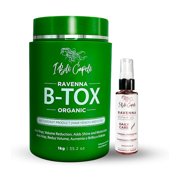 I Belli Capelli Ravenna Hair Straightening Kit ? Organic Hair B-tox &amp Repair Oil ? Anti-Frizz Intense Hydration Shine ? Formaldehyde-Free ? B-otox Hair Treament For All Hair Types (2-Pack)