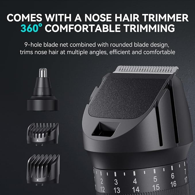 Beard Trimmer for Men - Professional 42 Adjustable Length Settings Hair Clippers Body Hair Trimmer for Men Precision Shaving Facial Head Nose Trimmers LED Display IPX6 Waterproof Mustache Trimmers