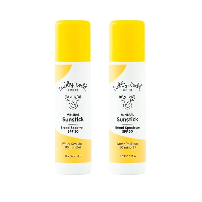 TUBBY TODD Mineral Sunstick - Broad Spectrum SPF 30 Sunscreen for Kids - Water-Resistant Stick Sunscreen for Body &amp Face - Safe for Sensitive Skin - 2 Pack 0.5 oz