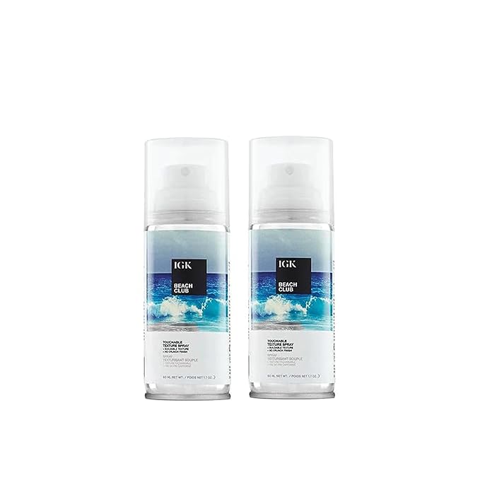 IGK Beach Club Texture Spray for Hair Travel Size | Instant Volume Texture and Hold | Salt-Free Non-Drying Finishing Spray | Vegan + Cruelty-Free | 1.7 Fl Oz (Pack of 2)
