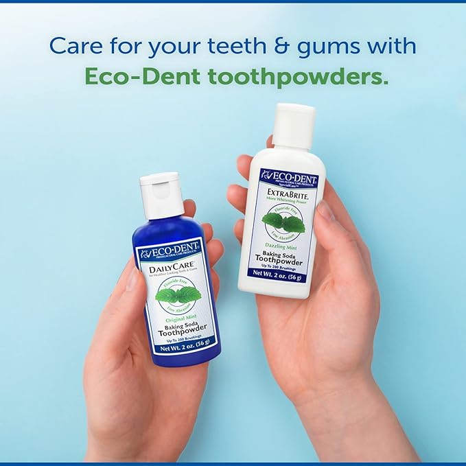 Eco-Dent DailyCare Baking Soda Toothpowder Mint - Fluoride-Free Toothpaste Powder SLS-Free Tooth Powder with Baking Soda Minerals and Essential Oils Toothpaste Alternative 2 Oz Ea (Pack of 3)