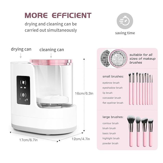 3-IN-1 Electric Makeup Brush Cleaner Machine and Dryer SBMKK Automatic Make Up Brush Cleaner Tool for All Size Brush Sponges Beauty Cosmetic Set
