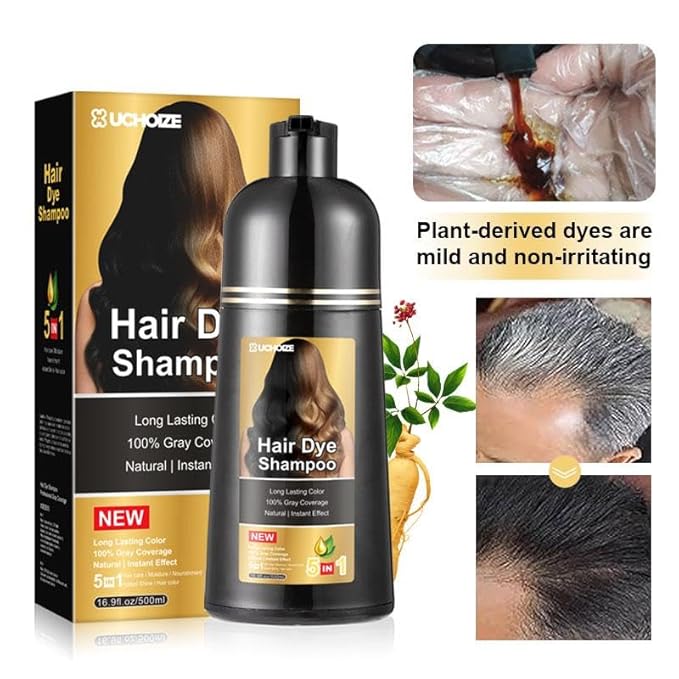 Hair Dye Shampoo 5 in 1 Hair Color Shampoo for Women &amp Men Instant Grey Coverage Herbal Natural Champu Para Canas Mujer y Hombre (Wine Red 500ml)