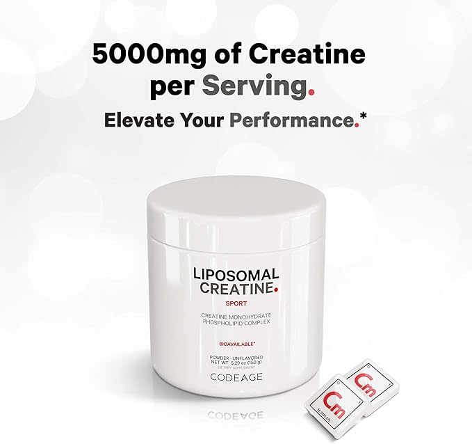 Codeage Liposomal Creatine Powder Supplement Pure Creatine Monohydrate 5000mg Pre Workout &amp Post Workouts - Unflavored Creatine Micronized Creatine Powder - Creatinine for Sports - 30 Servings