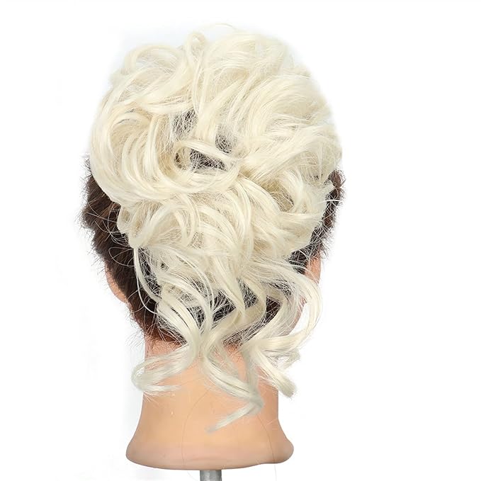 FRANCES Fake Hair Bun Synthetic Bun Donut Bun Ponytail Hair Extensions Messy Blonde Curls with Elastic Rubber Band Wig Hair Bun for Women Hair Accessories (Color : 60)