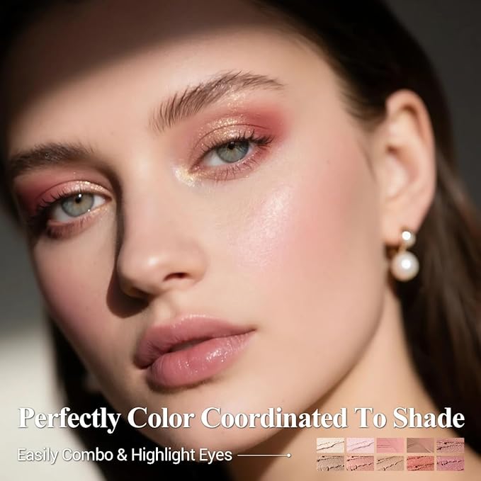 Orange Eyeshadow Stick Makeup Set 10PCS Neutral Shimmer And Matte Cream Eye Shadow Palette Metallic Bronze Smoky Eyeliner Brightener Crayon Kit Ideal Gift for Women -Stellar Pink Quartz