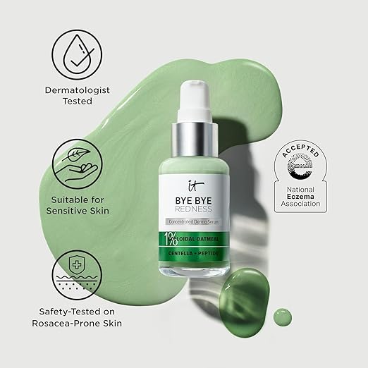 IT Cosmetics Bye Bye Redness Serum - Skin-Calming &amp Hydrating Face Serum - Instantly Neutralizes Facial Redness - 1% Colloidal Oatmeal Centella Peptide &amp Niacinamide ? All Skin Types - 1 fl
