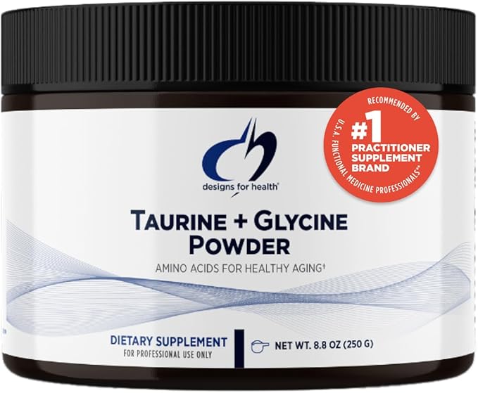 Designs for Health Taurine + Glycine Powder - Amino Acids for Healthy Aging - Supports Cellular Metabolic &amp Heart Health - Non-GMO Unflavored Amino Acid Powder (250 g)
